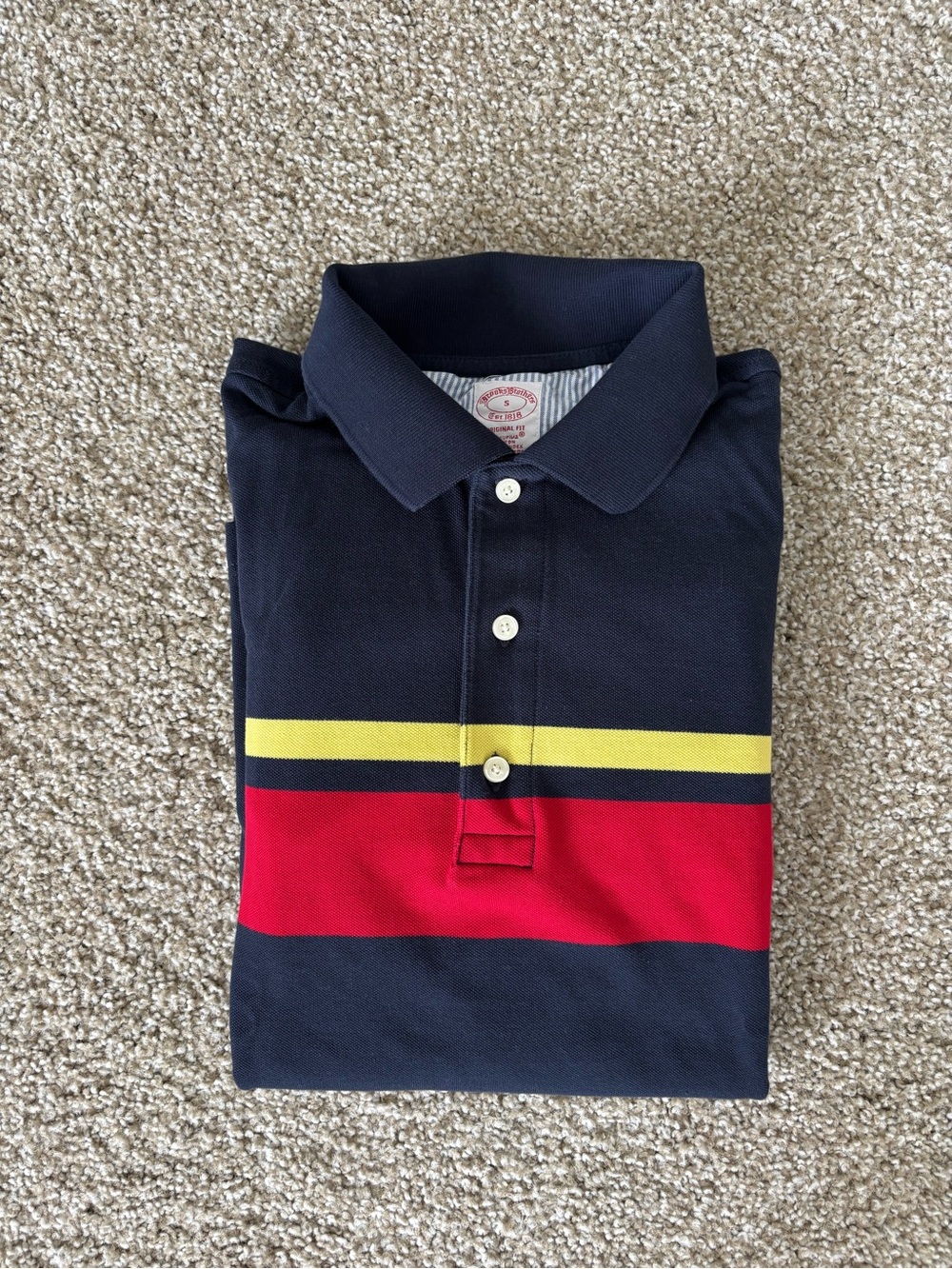 Brooks Brothers Navy Long Sleeve Polo with Light Blue Stripe Lining